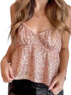 Le Lis Rose Gold Sequin Cami Tank Top Medium Party Holiday NYE